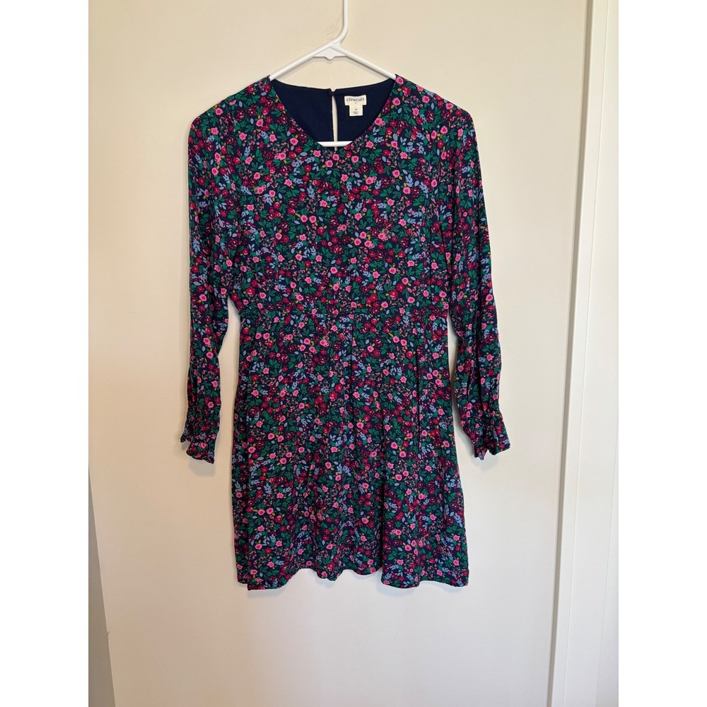 Crewcuts J.Crew Girls Navy Floral Long Sleeve Dress Smocked Cuff CB590 Size 12